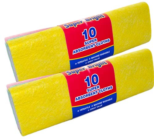 All Purpose Super Absorbent Cleaning Cloths, Two Packs of 10, Fabric Cloths 30cm x 30cm. Kitchen Cleaning Washing Up Super Absorbent Fabric Cloths, 100 g Each - Include Heavy-duty Scouring Pad.