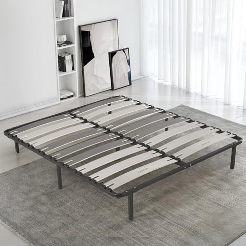 SAMPUR - Sommier Morpholattes | 140 x 200cm | Gris | 7 Pieds Inclus | Cadre métal laqué epoxy | Lattes Extra Larges | 5 Zones de Soutien