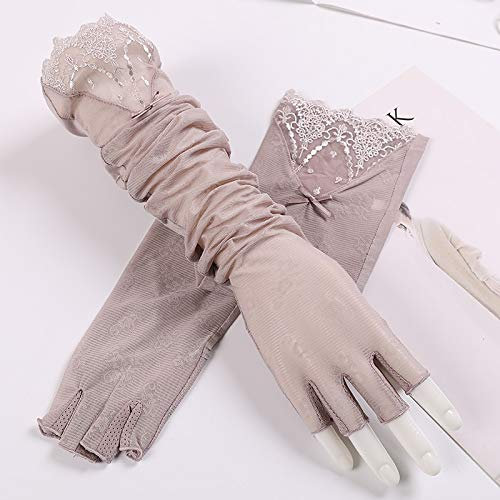 Sonnenschutzhandschuhe Frauen UPF50 + Lange Spitze Ärmel Eisdraht Arm Set Half Finger Driving Anti-Rutsch-Sonnenblende (Color : Pink-B, Size : One size)