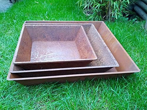 Zen Man Edelrost Viereck Feuerschale Garten Pflanzschale Kerz-Feuerschale 029050 (D40 H10cm)