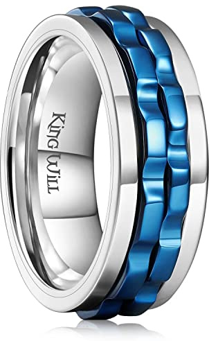 King Will Mens Black Gear Spinner Rings Stainless Steel Fidgets Two Black Gear Fidget Ring Anxiety Ring For Men Women Stress Free Cool Wedding Band