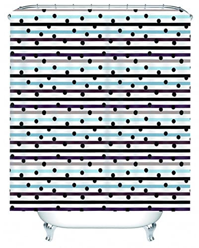 Whoiy Duschvorhang 90X180cm, Duschvorhang für Badewanne Über Eck Polyester Badegardinen Schwarzer Punktstreifen Waschbar Wasserdicht