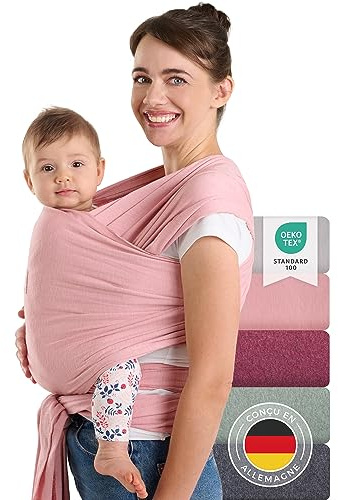 Laleni Echarpe de portage bebe nouveau-né jusqu'à 15 kg en coton - porte bebe naissance certifiée OEKO-TEX | porteur bebe 5,10m de long | porte bebe physiologique rose | porte enfant | porte-bebe