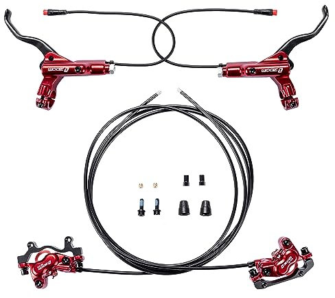 BUCKLOS Zoom HB876E 2-PIN 4-Kolben E-Bike Elektrische Abschaltung Hydraulische Scheibenbremse Set, links vorne 1100 mm rechts hinten 1850 mm Aluminiumlegierung Hebel mit Bremssattel is/PM Adapter für