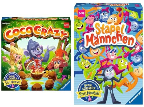 Ravensburger 20897 - Coco Crazy, Brettspiel für Kinder ab 5 Jahren & 20854 Stapelmännchen - Geschicklichkeitsspiel für 1-4 Spieler ab 5 Jahren