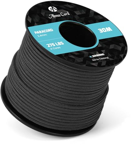 Abma Cord Paracord 275 Nylon Seil 2,4mm 30m Schnur mit 4 Kern für Basteln, Camping, Survival - Max. 125kg (275lbs) - Schwarz