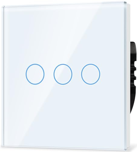 TAWOIA Interruptor de luz normal, interruptor de luz de pared, estándar de 110 V - 240 V con placa de vidrio, 86 * 86 mm, interruptor de luz táctil triple de 1 vía