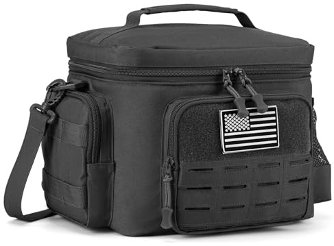 QT&QY Tactical Lunch Bag for mens Military heavy duty lunch box work Leakproof insulated Durable Thermal Cooler Bag for Adult Meal for Office Camping Picnic Pail MOLLE Webbing Black