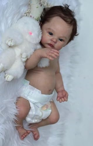RXDOLL Anatomisch Korrektes Baby Junge 18 Zoll Weiches Vinyl Ganzkörper Silikon Reborn Baby Puppen Junge Realistische Neugeborene Baby Puppen Gewichtete Reborn Puppe mit blauen Augen