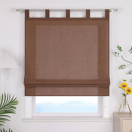 ESLIR Raffrollo mit Schlaufen Uni Gardinen Küche Blickdicht Braun 60x140 | Raffgardinen Wohnzimmer, Ohne Bohren, 1 Stück, Schlaufenrollo, Rollos für Fenster, Fensterrollo innen, Glänzender Stoff