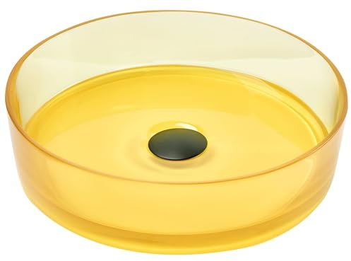 Aufsatzwaschbecken Mineralwerkstoff gelb rund ⌀ 36 cm mit Stöpsel modern Tolosa