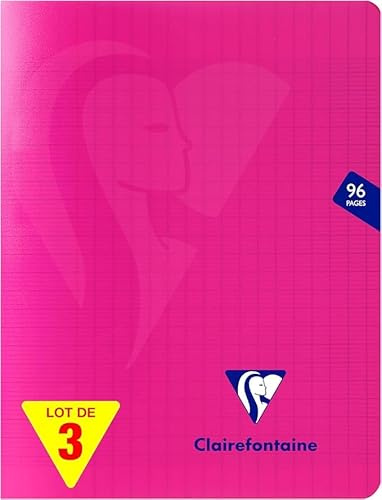 Clairefontaine 313740AMZC Un lot de 3 Cahiers Agrafés Mimesys - 17x22 cm - 96 Pages Grands Carreaux - 90 g - Couverture Polypro - Couleur : Rose