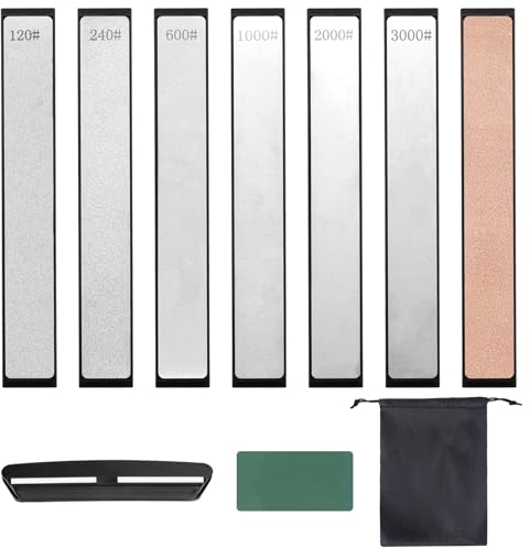 Dadabig Piedra de Afilar, Juego de 10 piezas de Afilador de Cuchillos de Piedra, Piedra de Aceite-120#,240#,600#,1000#,2000#,3000#, con cuero para afilar, 1 clip para cuchillos y bolsillo con cordón