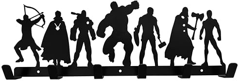 HeavenlyKraft Superhelden-Kleiderhaken zur Wandmontage, 6 Haken, Eingangs-Organizer, moderne Kleiderhaken zur Wandmontage, Handtuch- und Bademantelregal mit Superhelden-Thema, strapazierfähig,