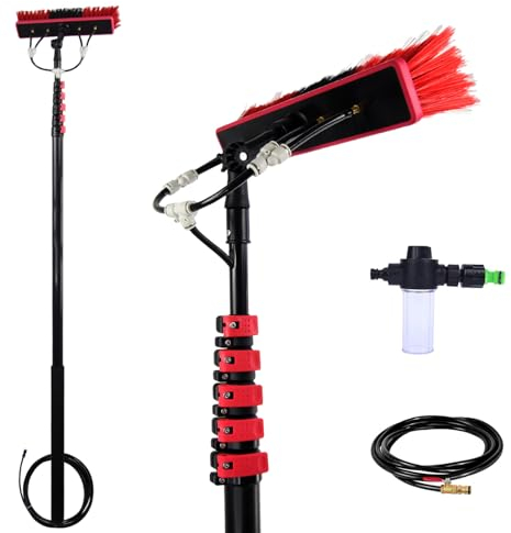 SADOMAIN 3.6-10.8m Tige De Nettoyage Panneau Solaire Photovoltaïque,Perche Telescopique Nettoyage,Manche Telescopique pour Nettoyer Vitres Toiture,Balai Brosse Telescopique (35cm Brush,3.6M)