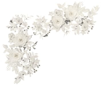 SYSUII 1 par 3D broderipärlor spets applikation blommor strass spets tyg broderade pärlor blomsterapplikation patch för gör-det-själv urringning bröllop brudklänning kläder dekoration vit