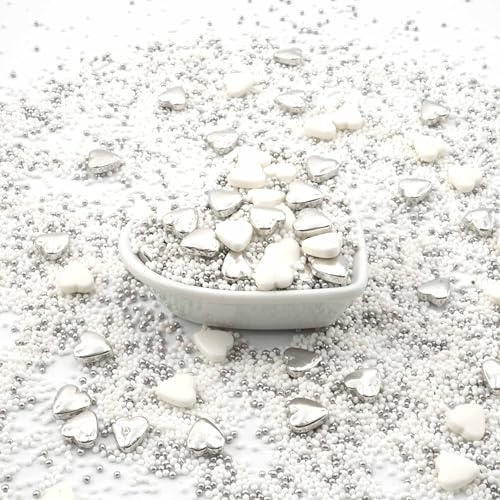 STREUSEL GLÜCK Große Liebe weiss silber 40g Zuckerstreusel Streusel Sprinkles Tortendeko Geburtstag Kindergeburtstag Hochzeit Verzierung von Plätzchen Torte Kuchen Cupcakes Muffins