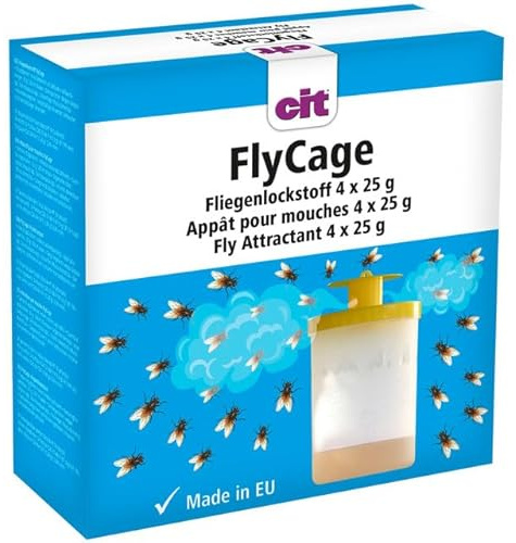 cit Kerbl Fliegenlockstoff FlyCage | 4 × 25 g, Giftfreier Insektenlockstoff für Fliegenfallen, wirksam bis zu 3 Monate