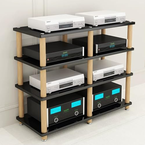 YHWKGZ Hi Fi Rack, Audio Rack Hi Fi Regal aus Massivholz, Mit Rutschfesten Füßen, Phonoschrank mit Zwei Positionen, Record Player Stand for CD-Player, Stereokomponenten(Nero,47.2x35)