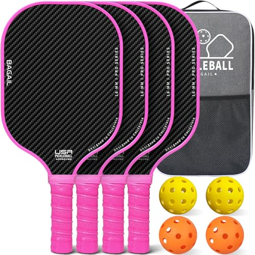 BAGAIL Pickleball-racketar, Pickle Ball-racketar med 4 bollar, Lätta – Hög stötdämpning – Ergonomiska, Lämpliga för pickleball inomhus och utomhus