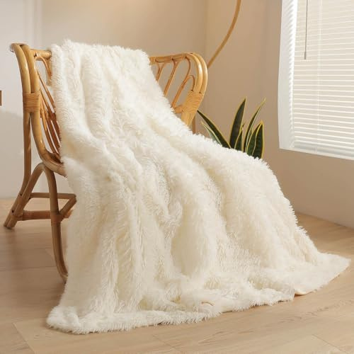 XeGe Luxuriöse Flauschige Bettdecke Sofa Kuscheldecke, warme winterliche Felldecke, hochwertige Kunstpelz Decke, zottelige Plüschdecke, 150x200 cm pelzige Wohndecke für Couch, Beige