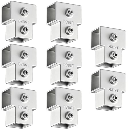 SiegYma - Conector de tubo cuadrado, conector de 3 vías en T, 8 piezas de accesorios cuadrados para tubos cuadrados para barandilla cuadrada, valla de cadena, barandilla, barandilla, abrazaderas (tipo