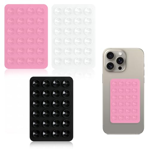 3pcs Silicone Suction Phone Holder,Multipurpose Sticky Grip Mount | Portable mobilephone case sticky grips for wall,car dashboard,mirror,shower,for all smartphones(white black pink)