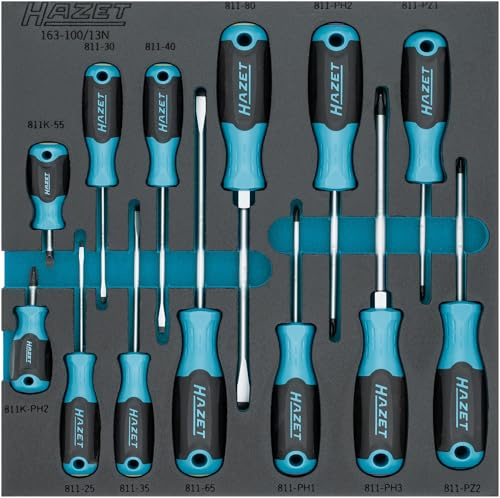 HAZET Schraubendreher-Satz 163-100/13N, Pozidriv Profil PZ, Länge 344 mm | Abtrieb Pozidriv Profil PZ, Kreuzschlitz Profil PH, Schlitz Profil, Länge 344 mm, Breite 342 mm, Höhe 45 mm, 1202 g