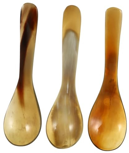 Yak Horn Coffee Spoons 14cm 3pcs with Long Handle Vintage | Dessert and Cake Use, for Tea or Juice Stirring, Coffee Shop and Dessert Shop Service