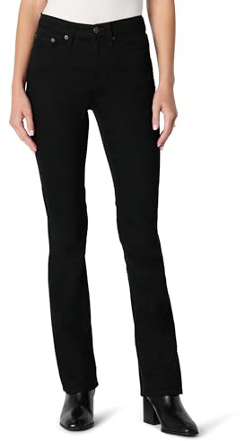 Amazon Essentials Damen Hochelastische Schmal Geschnittene Slim-Fit-Bootcut-Jeans Mittelhoher Bund, Schwarz, 42 Kurz