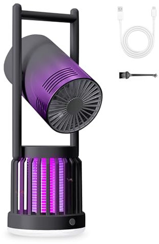 Mückenlampe, 3 in1 Insektenvernichter Elektrisch mit Nachtlicht und Ventilator, Mückenschutz Lampe mit USB Ladekabel, Elektrisch Mückenfalle für Schlafzimmer, Wohnzimmer, Büro, Camping (Grau lila)