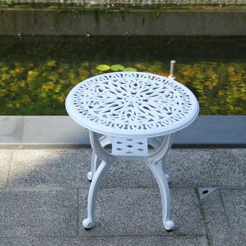 Im Freien gegossener Aluminium-Beistelltisch, Patio-Beistelltisch, Hinterhof, Pool, Innenbereich, einfache Wartung, wetterbeständiger Couchtisch, Porch Table, Bistrotisch (47Rund weiß)