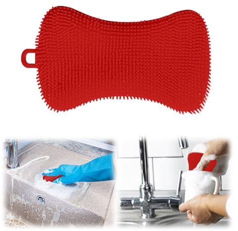 Esponja de silicona para platos, esponja de cocina para limpiar platos (rojo)