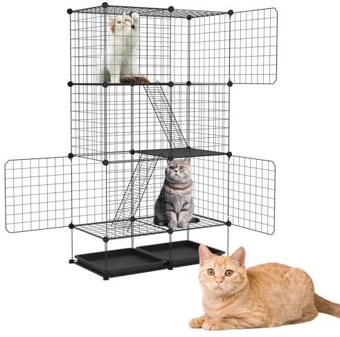 NAIZY Gabbia per gatti a 3 piani, grande, con palude, 126 x 74 x 37 cm, fai da te, gabbia in metallo rimovibile, per interni e balconi