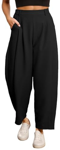 VaiKanhai kvinnors breda ben skaft byxor elastisk hög midja sidoficka palazzo byxor affärs-arbete casual byxor dam bikini byxor, svart, XXL