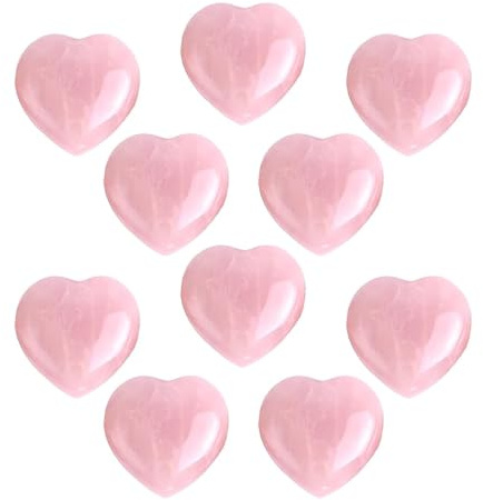 OUDQFCJ 10 Pièces Cristaux Forme de Cœur, Pierres Naturelles Quartz Rose, Polie Apaiser l'Esprit, Utilisation pour Reiki, Chakras, Relaxation, Méditation et Décoration, Maman ou Elle