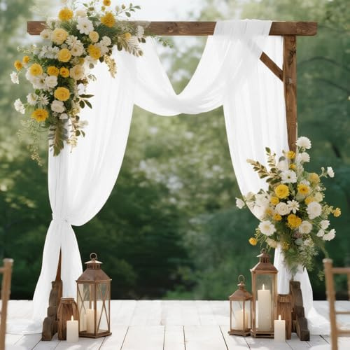 HOTUT Hochzeitsbogen Gardinen Weiß,75×600cm Tüll Hochzeits Hintergrund Vorhang,Chiffon-Stoff Hochzeitsbogen Vorhang Querbehang für Hochzeit Torbogen,Zeremonie,Fotografie,Party