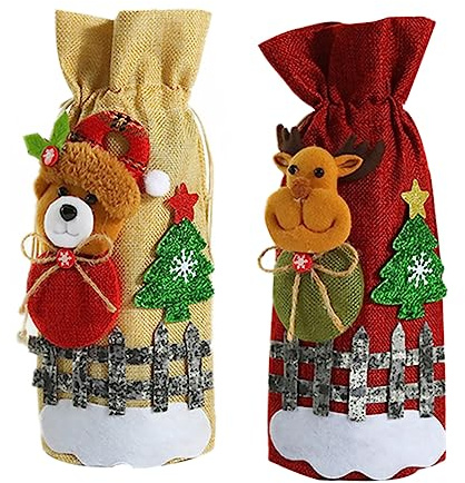 Alipis 2stücke Weintasche für Weihnachten Weinflaschentasche mit Weihnachtsmotiv Flaschenhülle für Weihnachten Flaschenüberzug für Weinflaschen Weinflaschentüte für Weihnachtsdekoration