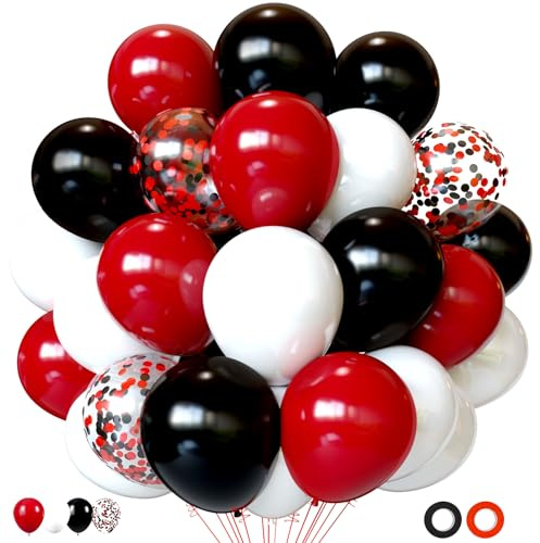 Ballonger röd svart vit 50 stycken 30 cm (12 tum) SKYIOL latexballonger konfettiballonger för födelsedag bröllop JGA karneval jul sportevents dekoration, T765