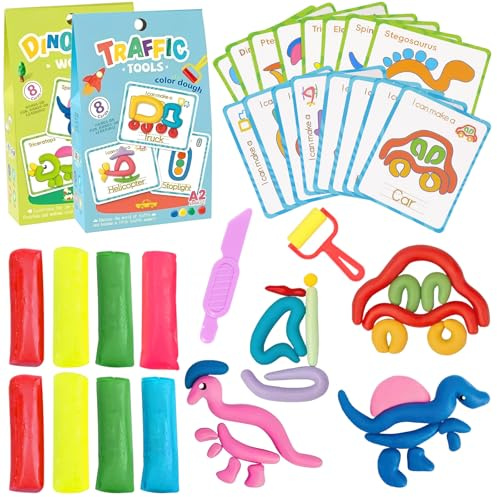 Hendpock Knete Zubehör, Tonzubehör Spielzeug, Knetzubehör Dinosaurier Knetmasse Knete-Set, Dinosaurier Spielzeugauto Machen mit Knetmasse, Knetwerkzeug, KneteKunsthandwerk Modelliermasse Geschenk