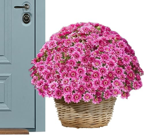 Crisantemos Artificiales - 10 Unidades Resistente a los Rayos UV Flores Artificiales para Exterior Macetero - Plantas Decorativas Otoño Decoración para Jardín Dormitorio Fiesta Balcón Ventana Boda