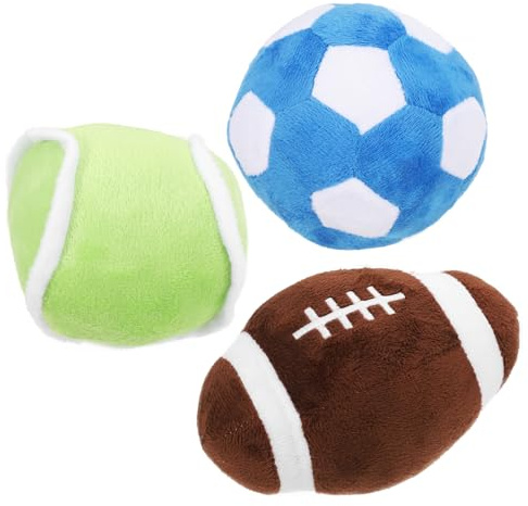 DIYEAH Balle pour Chien Peluche Douce Balle de Football Rugby et Tennis Résistante Morsure pour Chiots Entraînement Sportif Intérieur et Soin Dentaire