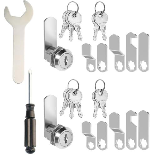 2 Pack Cabinet Lock 20mm, Equipped with 5 Different Lock Plates, 5 Key Locker Locks, Cam Lock with Spanner and Screwdriver, Locker Locks Suitable for Mailboxes, Locker, Filing Cabinet, Letter Box