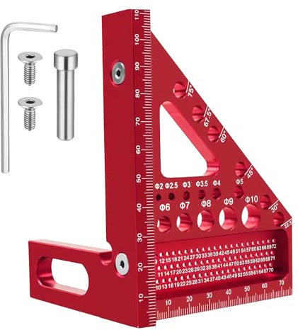 3D Multi Angle Carpenter Square 22.5-90 Degree Angle Measurement Tool High Precision Multi-Functional Engineers Square with Different Drill Holes and Positioning Aid for Engineer Carpenter (Red)