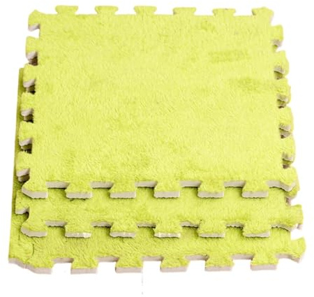 Hiseng 12 Stück Ineinandergreifende Teppichfliesen, Teppichfliesen Selbstliegend Puzzle Plüisch Bodenfliesen Ohne Kleben Puzzlematten für Schlafzimmer (BR27 Grün,30x30cm)