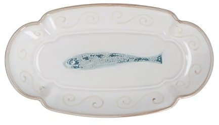 Gisela Graham Stoneware Serving Plate, Fish Design, Coastal Style, Oval Shape, 23cm