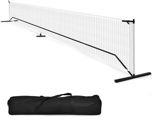 COSTWAY 670 x 92cm Tennisnetz tragbar, Pickleball-Netz in offizieller Größe mit Metallrahmen & Tragetasche, Volleyballnetz Federballnetz Outdoor wetterfest für Kinder Erwachsene