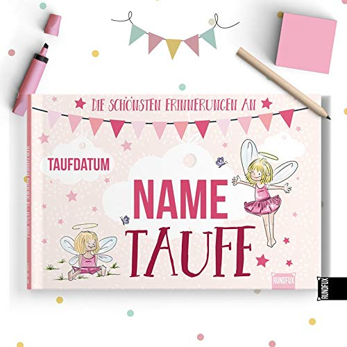 Rundfux Taufalbum mit Engel & Elfen für Mädchen (rosa) | Personalisiert mit deinem Wunschnamen und Taufdatum auf dem Cover - Jedes Buch EIN Unikat