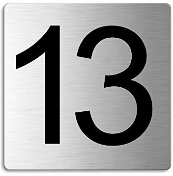 Plaque - Numéro de porte - 13 | 85x85 mm auto-adhésif | acier inox brossé Nr.48313