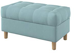 Furninero - Raffinierte gepolsterter Sitzbank Sitzhocker Sitzruhe Betthocker Ottomane, mit Stauraum, Gerundete Beine, 80 cm breit, Majestic Velvet Light Blue Stoff (Licht zu reinigende), Blau
